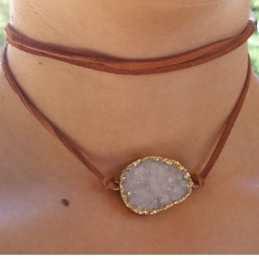 Geode Wrap Necklace with Maroon Wrap
